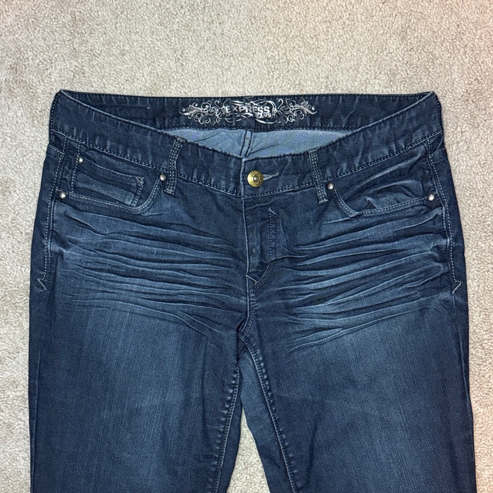 Express Stella Skinny Regular Fit Low Rise Dark Wash Stretch Denim Jeans 10 R - Picture 2 of 6